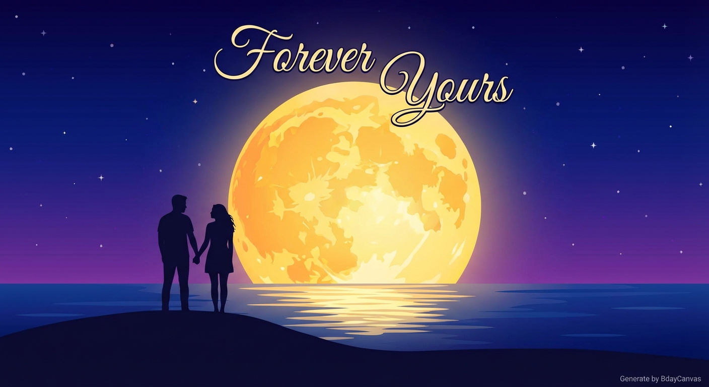 Silhouettes of a couple holding hands against a giant full moon